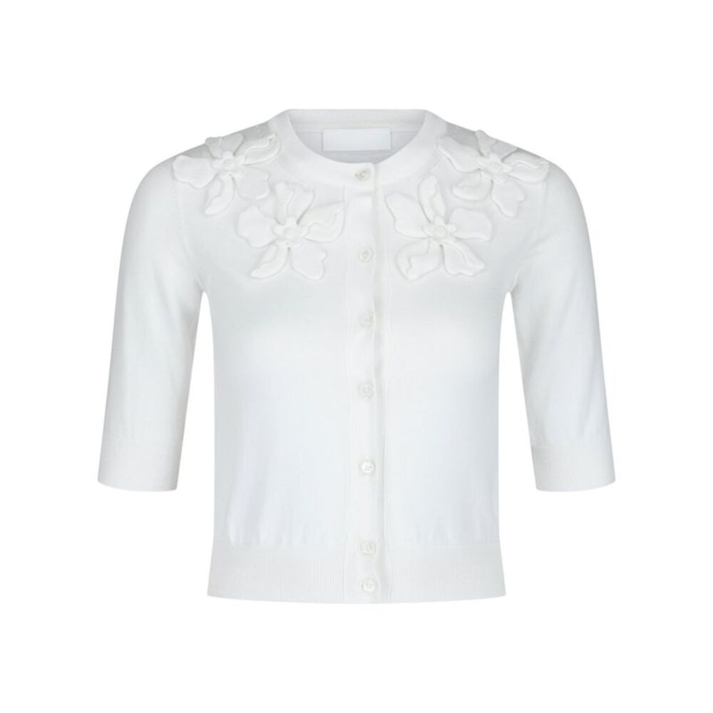 Valentino Embroidered Cotton Cardigan White Womens